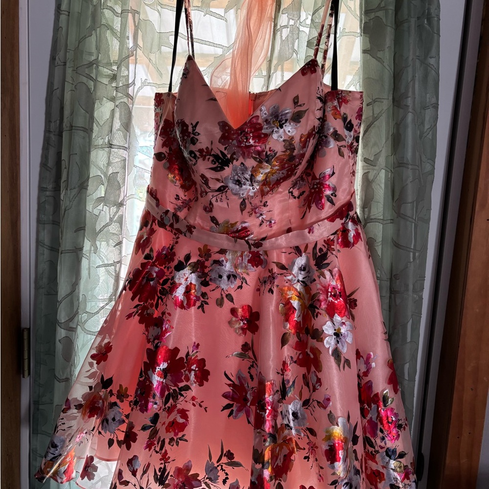 Milano Formals Peach Satin Dress Lining with Black Label
